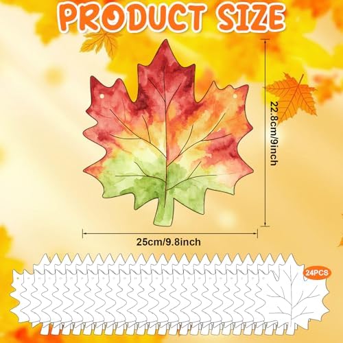 24 Pcs Fall Coloring Wreath Crafts Color Your Own Fall Crafts, Maple Leaves - Image 2