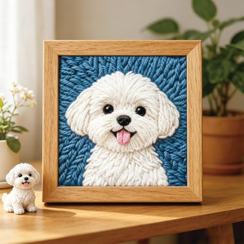 BEUNITONE Punch Needle Kit with Frame for Adults Beginners, Cute Bichon Frise Needlepoint Crafts Kit for Adults, Complete Embroidery Starter Kits with Pre-Print Pattern for Gift Home Decor 9.4"x9.4" - Image 5