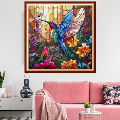 Redxing Stamped Cross Stitch Kits Embroidery kit for Beginners Adults Full Range of Embroidery Patterns Starter Kits DIY Printed Cross Stitch Kits Needlepoint Kits 11CT-Hummingbird flowers 18x18 inchs - Image 2