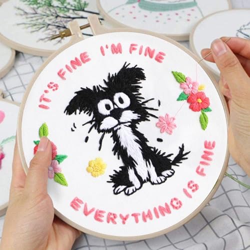 Louise Maelys Funny Dog Embroidery Kit for Beginners Floral Craft - Image 4