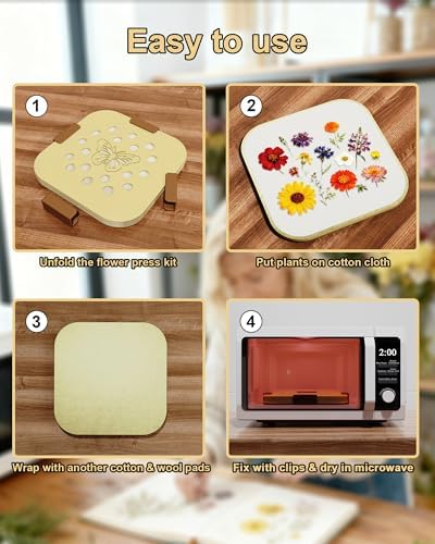 NEIGIKI Microwave Flower Press Kit, 9" Fast-Drying Flower Pressing Kit with Reusable & Washable Cloth, Vibrant Color Retention for Crafts Pressed Flowers, DIY Arts, Great Gifts for Adults & Kids - Image 4