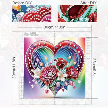 jinglinhh Heart Red Rose Flowers Lily Special Shaped DIY Diamond Art Painting Kit for Adults Beginners, Partial Drill Crystal Rhinestone Gem Art Craft Home Wall Decor 30x30cm - Image 2