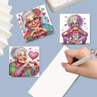 jinglinhh 6pcs Love You Old Grandma Rose Flower Diamond Art Painting Greeting Cards with Envelopes, DIY Card Making Kits for Adults, Diamond Art Postcards Christmas Cards Craft Gifts - Image 6