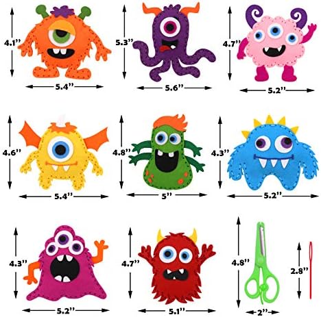 CiyvoLyeen Kids Sewing Kit Crafts – Little Monsters Felt Plush DIY Craft Adopt A Monster Educational Sewing Set for Kids Beginner Craft Kit Set of 8 - Image 4