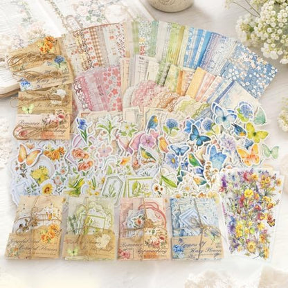 484Pcs Vintage Floral Scrapbook Supplies Kit, Paper & Journaling Stickers by Unknown