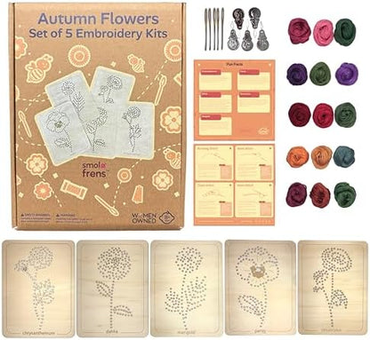 Wooden Flower Lacing Embroidery Kits for Beginners, Set of 5 Learn-to-Stitch Craft Boards, Sewing & Embroidery Art Kits for Kids Ages 8+, DIY Craft Projects, Educational Gifts, Party Favors (Autumn) by SmolFrens