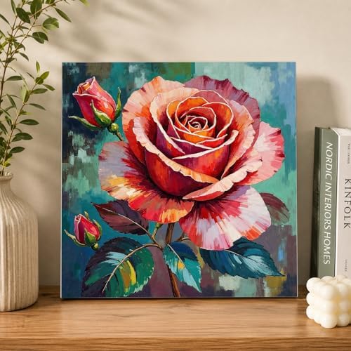 AUKELHJ Framed Paint by Numbers Kit for Adults, Rose, 10x10 inch - Image 2