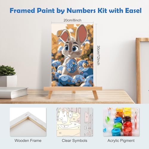 MOGTAA Easter Bunny Paint by Numbers Kit for Adults Beginners with Frame, Easter Eggs Adult Paint by Number Kits on Canvas with Easel, Easy DIY Oil Painting Kits for Home Decor, 8x12in - Image 2