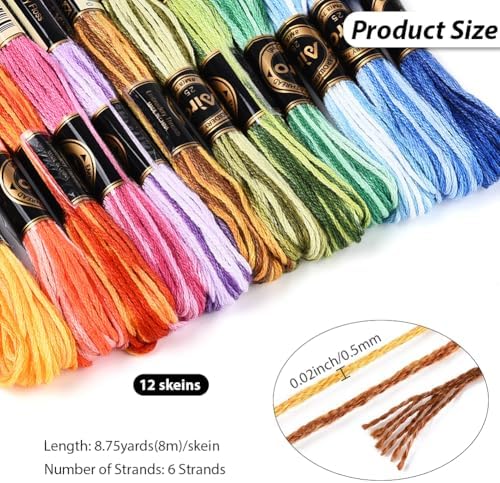 12 Skeins 6 Strands Rainbow Embroidery Thread Floss for Craft DIY - Image 2