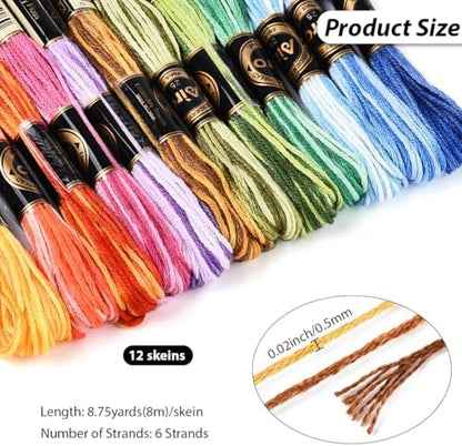 12 Skeins 6 Strands Rainbow Embroidery Thread Floss for Craft DIY - Image 2