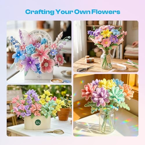 Caydo 700 Pieces Pipe Cleaner Flower Kit with 16 Flowers Videos, 7 Colors - Image 4
