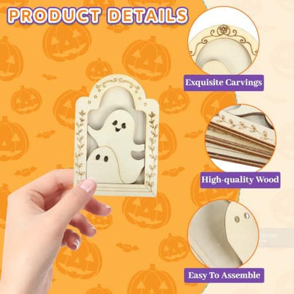 12 Sets Halloween Crafts Kit, Wood Ghost DIY Frames Decoration - Image 3
