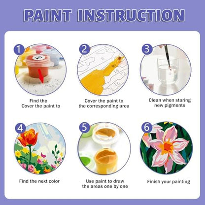 Framed Paint by Numbers Kit for Adults Beginner & Kids Ages 8-12, Flowers Easy Paint by Numbers without Easel, DIY Adult Painting by Number Kits on Canvas with frame for Gift Home Decor 8 x 12 Inch - Image 7