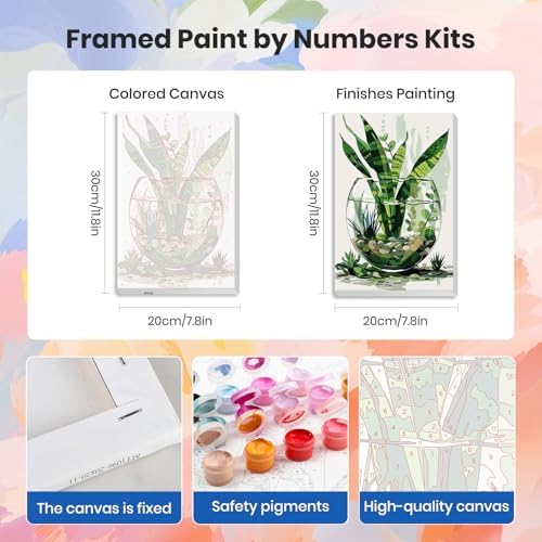 HEIBAGO 4 Pack Framed Paint by Numbers Kit for Adults Beginner, Adult Paint by Number Kits Plant, DIY Paint by Numbers for Adults,Small Easy Acrylic Oil Painting for Wall Decor 8x12 Inch - Image 2