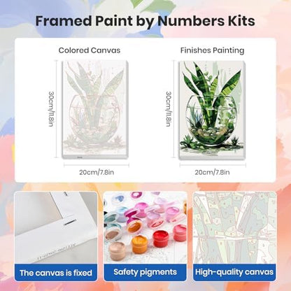 HEIBAGO 4 Pack Framed Paint by Numbers Kit for Adults Beginner, Adult Paint by Number Kits Plant, DIY Paint by Numbers for Adults,Small Easy Acrylic Oil Painting for Wall Decor 8x12 Inch - Image 2