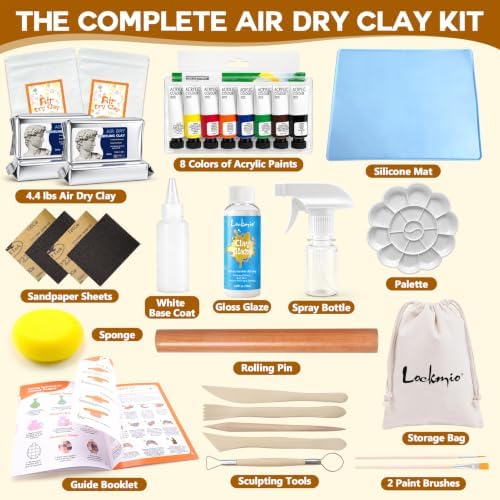 31PCS Pottery Kit for Beginners, 4.4LBS Air Dry Clay for Adults, Guide Book - Image 3
