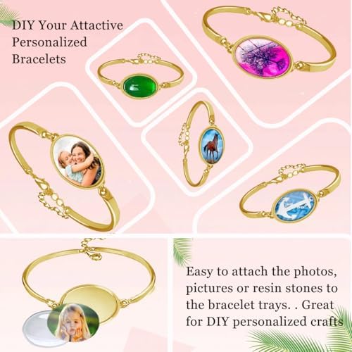 J6QIHANG Pendant Trays Set with Glass Cabochon for Jewelry Making, Oval - Image 5