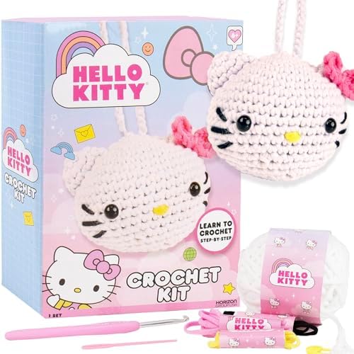 Hello Kitty® and Friends Crochet Kit – Hello Kitty® Bag Charm, Sanrio Crochet Kit for Beginners with Yarn, Starter Hooks, Step-by-Step Tutorials, DIY Craft, Great Teen Gifts by HorizonGroupUSA