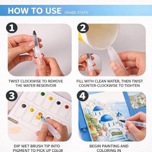 Stress Relief Watercolor Book Painting Kit, All-in-One Portable Watercolor Workingbook with 12-Color Pigment Card & Water Brush Pen, Relaxing Creative Tri-Fold Painting Set for Beginners and Adults - Image 5