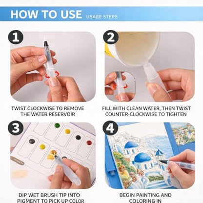 Stress Relief Watercolor Book Painting Kit, All-in-One Portable Watercolor Workingbook with 12-Color Pigment Card & Water Brush Pen, Relaxing Creative Tri-Fold Painting Set for Beginners and Adults - Image 5