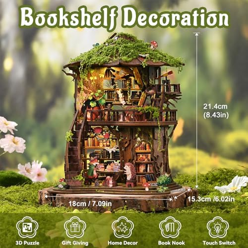 3D Wooden Forest Tea Book Club Puzzle, Handmade Mechanical Model, 410 Pieces Miniature House with Light Kit, Home Decoration Ornaments, Adult Creative Gifts - Image 2