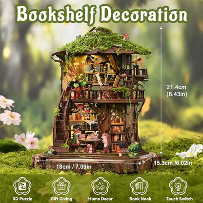 3D Wooden Forest Tea Book Club Puzzle, Handmade Mechanical Model, 410 Pieces Miniature House with Light Kit, Home Decoration Ornaments, Adult Creative Gifts - Image 2