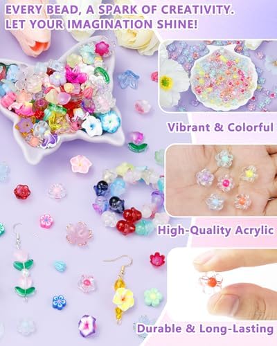 FIVEIZERO Flower Charms, 300PCS Acrylic Colorful Transparent Bead - Image 3