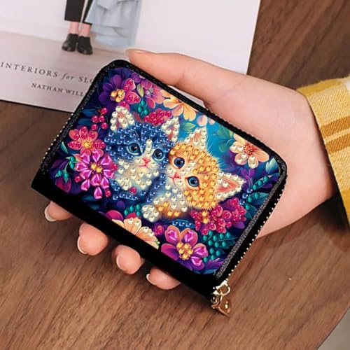 Santiway DIY Diamond Art Painting Kit - PU Leather Credit Card Holder Wallet & Coin Purse with Cat Pattern, Zipper Organizer 4.33x3.14in for Adults​ - Image 2