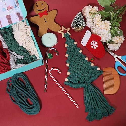 FREEBLOSS 4 Set Christmas Tree Macrame DIY Kit for Beginners Christmas Tree Hanging Ornaments for Holiday Wall Hanging, Come with Step by Step Tutorial - Image 2