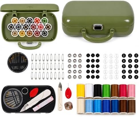 WANSHUNLMI Portable Sewing Kit Basic, 150 Pcs Sewing Supplies & Accessories Organizer for Adults,Beginner,Home,Travel,Emergency Including Scissors,Measure Tape,Needle Threader and More (Used Green) by WANSHUNLMI