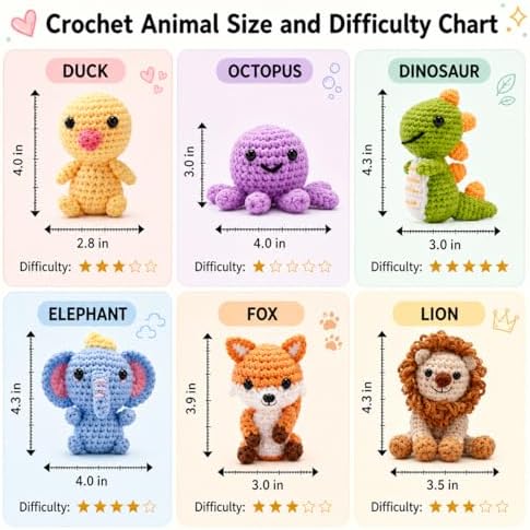 Xanlon Crochet Kit for Beginners,6pcs Animals Knitting Beginner Starter Kit - Image 3