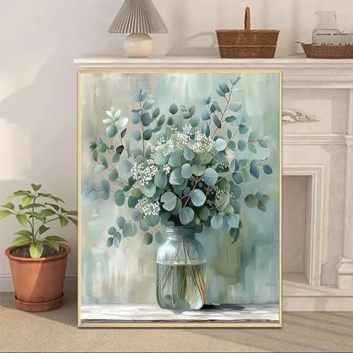 Eucalyptus Flowers Paint by Number Framed with Wooden Easel 12x16inch - Image 3