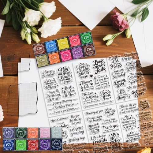 6 Pcs Greeting Words Clear Stamps for Card Making 20 Ink Pad - Image 4