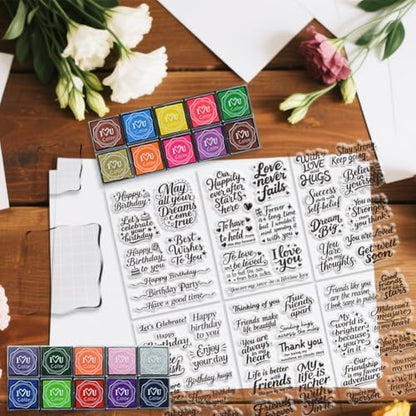 6 Pcs Greeting Words Clear Stamps for Card Making 20 Ink Pad - Image 4