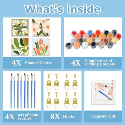 Flowers Paint by Numbers Kit for Adults, Adult Paint by Numbers Kits 8x8 in - Image 6