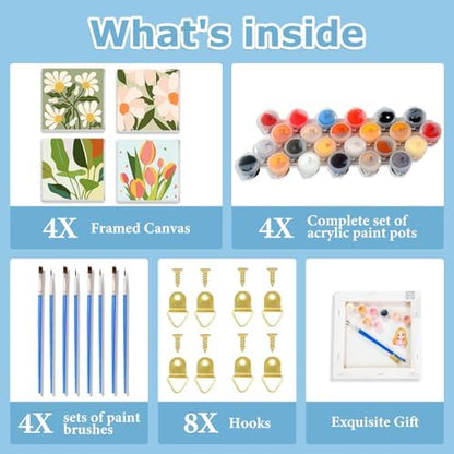 Flowers Paint by Numbers Kit for Adults, Adult Paint by Numbers Kits 8x8 in - Image 6
