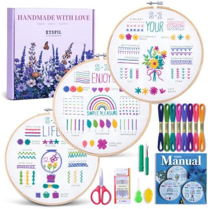 ETSPIL Beginner Embroidery Kit for Adults, No-Wash Finish, 4K Video by ETSPIL