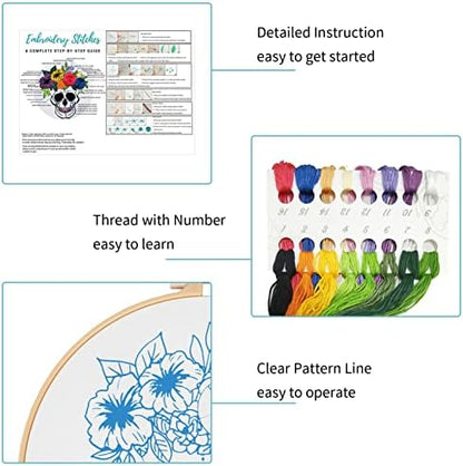 Nuberlic 3 Pack Embroidery Kit for Beginners, Halloween Skull Cross Stitch - Image 5