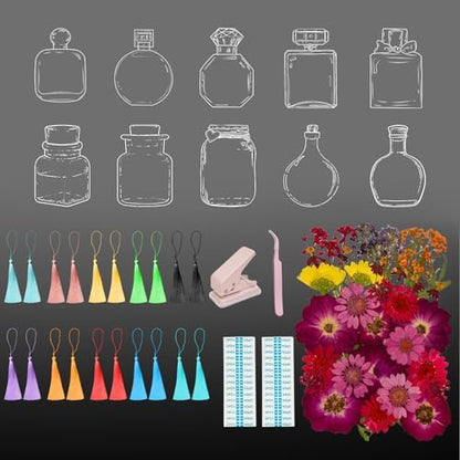 104Pcs Transparent Dried Flower Bookmarks, Dried Flower Bookmark Kit, Handmade DIY Bookmarks for Pressed Flowers, Thousand Flower Bookmark for Kids Women Men, Book Lovers by Artlaza