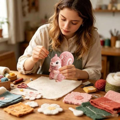 Pink Enchanted Forest DIY Felt Patchwork Kit, 3D Pink Woodland Friends DIY Felt Patchwork Kit, Pastoral Wild Creatures Handicraft Activity, Manual Tailoring Bundle for Beginners Adult (Color D) - Image 7