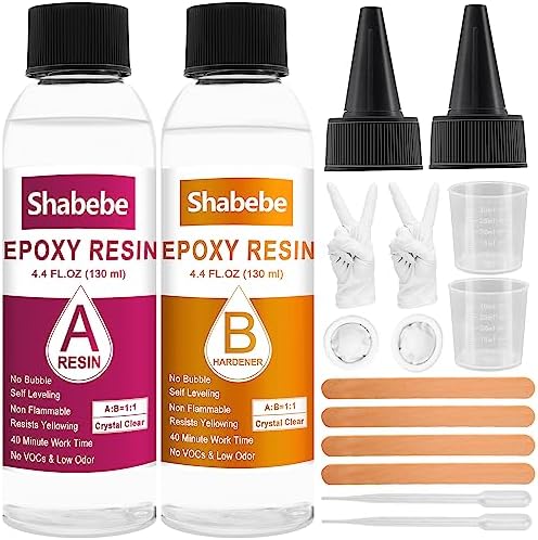 Shabebe Epoxy Resin, 8.8OZ Epoxy Resin Crystal Clear, Not-Yellowing No-Bubble, Self Leveling Easy Pour/Mix 1:1 Casting Kit & Coating for DIY Jewelry Making, Art Resina Clear Crafts, Molds,River Tables by Shabebe%E2%80%93SealProtectLikeaPro