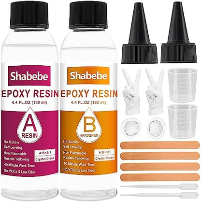 Shabebe Epoxy Resin, 8.8OZ Epoxy Resin Crystal Clear, Not-Yellowing No-Bubble, Self Leveling Easy Pour/Mix 1:1 Casting Kit & Coating for DIY Jewelry Making, Art Resina Clear Crafts, Molds,River Tables by Shabebe%E2%80%93SealProtectLikeaPro