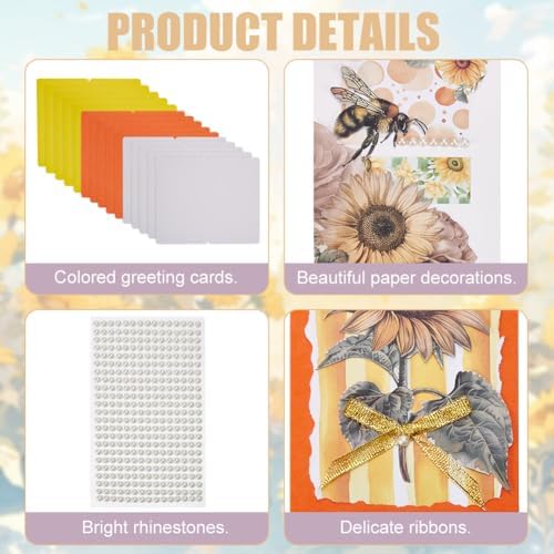 WEBEEDY 15 Sets DIY Greeting Card Kit Handmade DIY Card Making Kits Includes 15 Blank Cards 15 Envelopes for DIY Craft,Sunflower Thank You Cards Making for Christmas Birthday Wedding Invitation - Image 3
