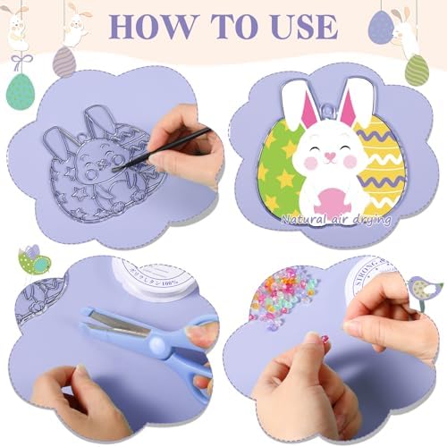 Dunzoom 30 Set Easter Craft Kit Suncatchers Kit Spring Easter Eggs DIY Suncatchers Craft Kit Make Your Own Suncatcher Paint Easter Bunny Sun Catcher Ornaments for Spring Art Craft Painting Activity - Image 3