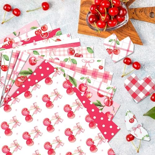 Pink Cherry Scrapbook Paper Pink Grid Pattern Papers Pad 12×12,24 Sheets Double-Sided Spring Bobo Floral Scrapbooking CardStock Paper Supplies for Holiday Cardmaking DIY Origami Papers. - Image 6