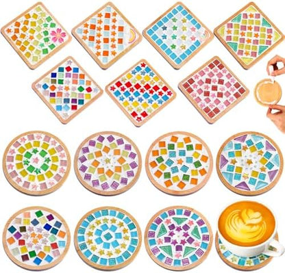 Reallnaive 14 Sets Mosaic Coaster Kit with Glass Tiles,Assorted Style by Reallnaive