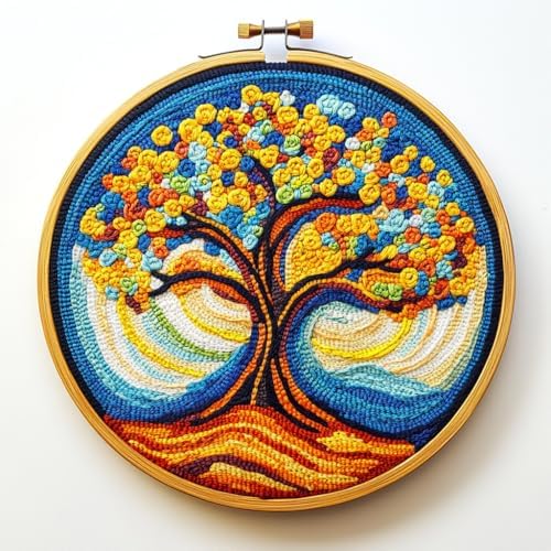 Punch Needle Kits for Beginners Golden Life Tree 20x20cm-1 by Unknown