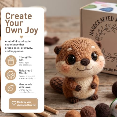 DIY Needle Felting Kit Cute Beaver – Needle Felting Starter Kit with Fiber Roving, Needles, Felting Pad & Instructions | Felted Animal Kit for Beginners Adults | DIY Craft Gift Home Decoration - Image 2