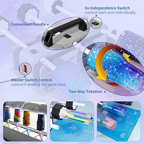 6 Cup Turner for Crafts Tumbler, Cup Turners for Tumblers Starter Kit with 6 Independent Switch, Multi Tumbler Spinner Machine Kit for DIY Epoxy Glitter Tumblers - Image 3