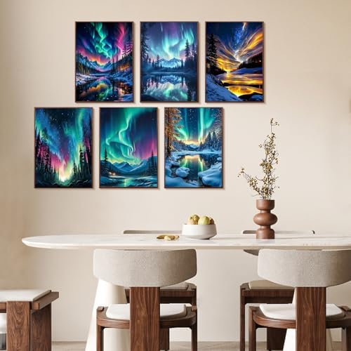 6 Pack Paint by Numbers Kit for Adults Without Frame 10x14 Inch, Aurora - Image 2